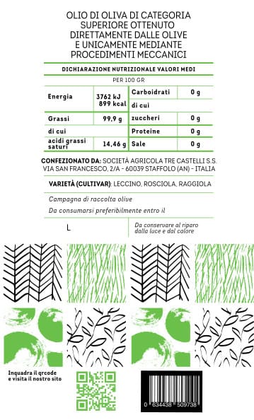 Retroetichetta Olio extra Vergine di Oliva Vignedileo